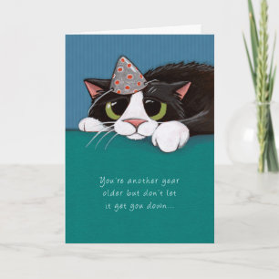 Tarjeta de cumpleaños para gatos de Tuxedo más cer