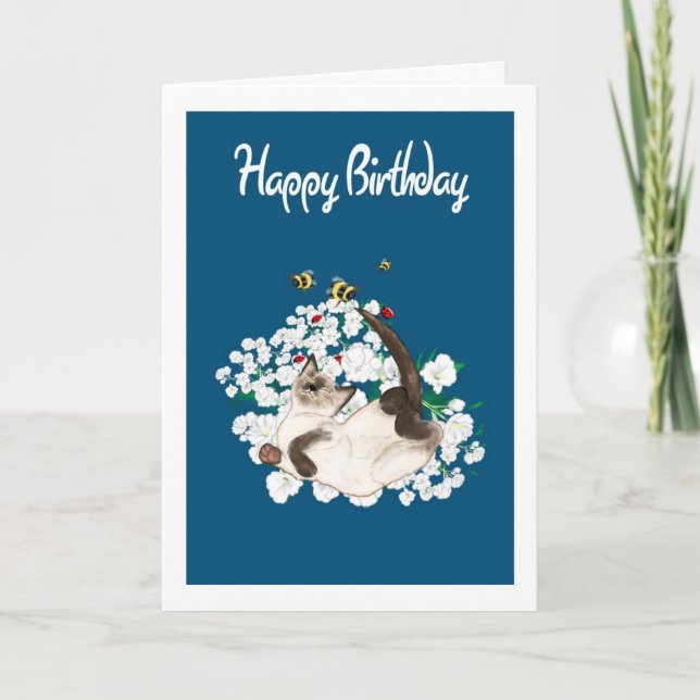 Tarjeta de cumpleaños para gatos siameses - Añadir (Anverso)