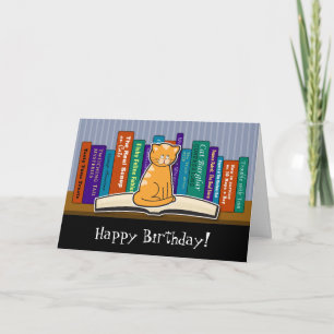 Tarjeta de cumpleaños para gatos y libros