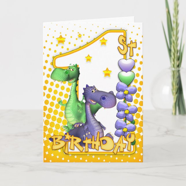 Tarjeta de cumpleaños para gemelos - Dragones pequ (Anverso)
