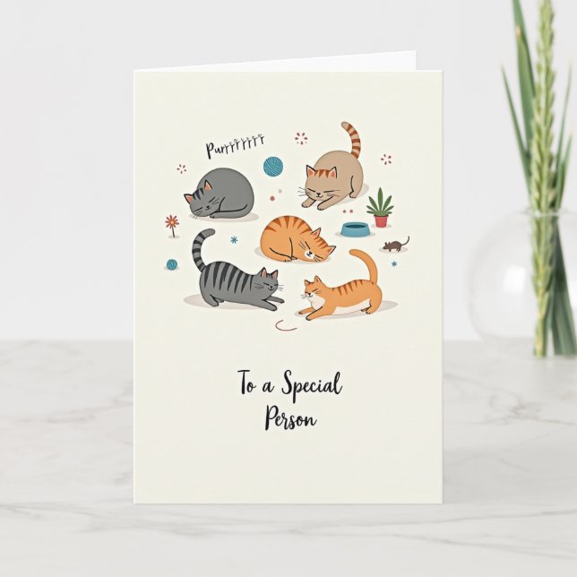 Tarjeta de cumpleaños para grupo de gatos alegres (Anverso)