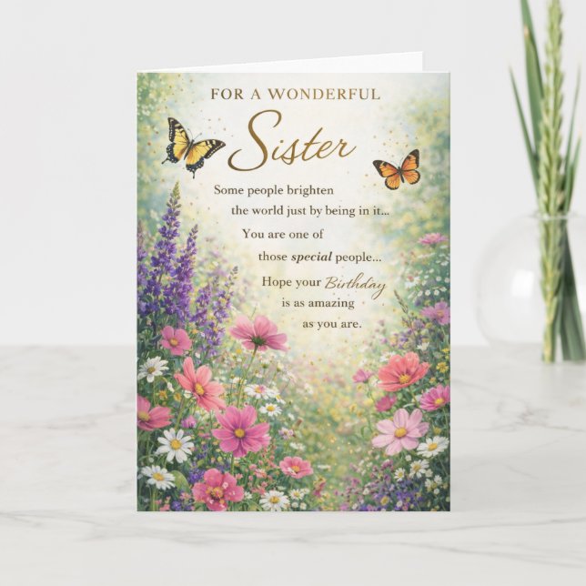 Tarjeta de cumpleaños para hermana – Floral (Anverso)
