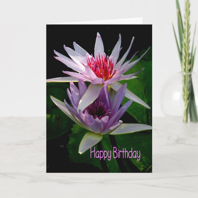 Tarjeta de cumpleaños para hermana, lirios de agua (Anverso)
