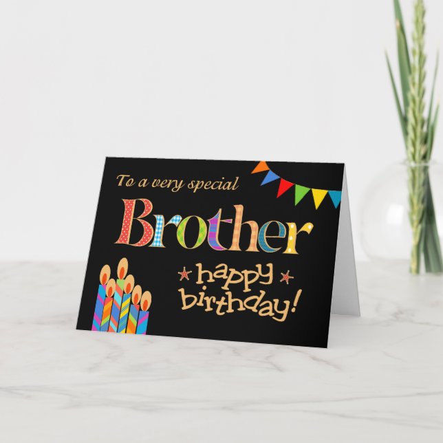 Tarjeta de cumpleaños para hermano, Bunting y vela (Anverso)