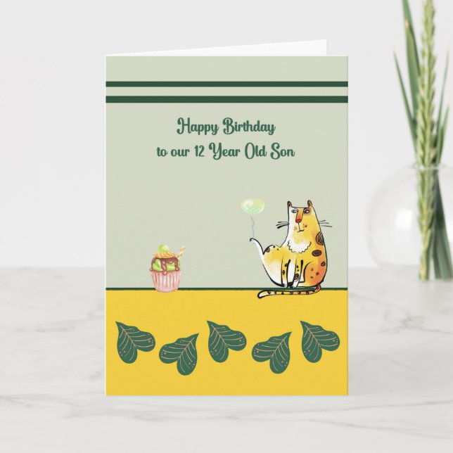Tarjeta de cumpleaños para hijo de 12 años con gat (Anverso)