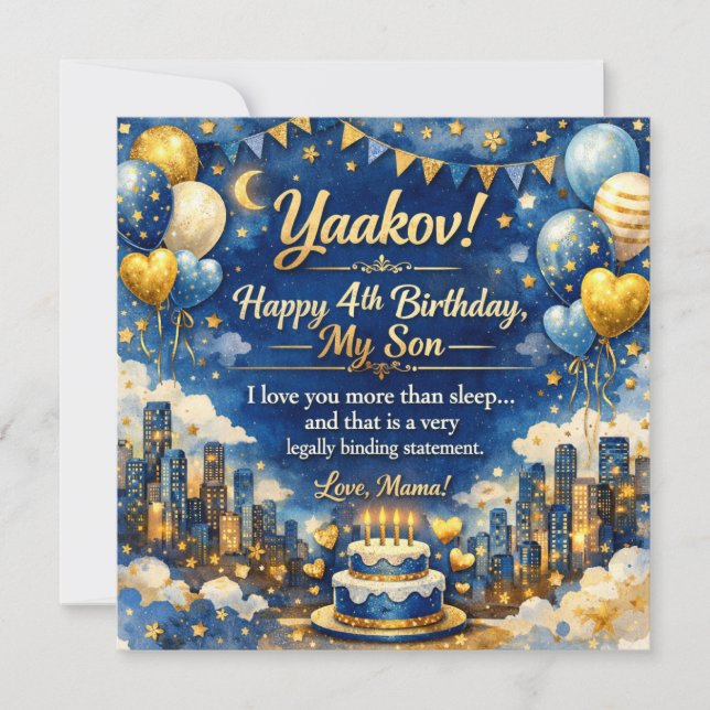 Tarjeta de Cumpleaños para Hijo de 4 Años, Vibraci (Anverso)