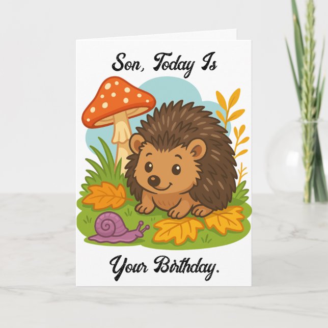 Tarjeta de cumpleaños para hijo erizo lindo (Anverso)