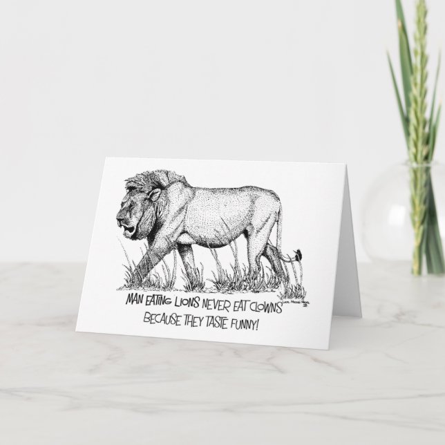 Tarjeta de cumpleaños para hombre que come león (Anverso)