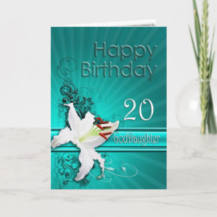 Tarjeta de cumpleaños para la ahijada, 20 años, co