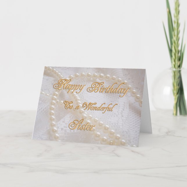 Tarjeta de cumpleaños para la hermana con perlas (Anverso)