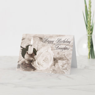 Tarjeta de cumpleaños para la hija, la vela y el r