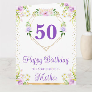 Tarjeta de cumpleaños para la madre con flores púr