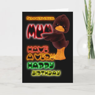 Tarjeta de cumpleaños para la mamá, Neon con pato