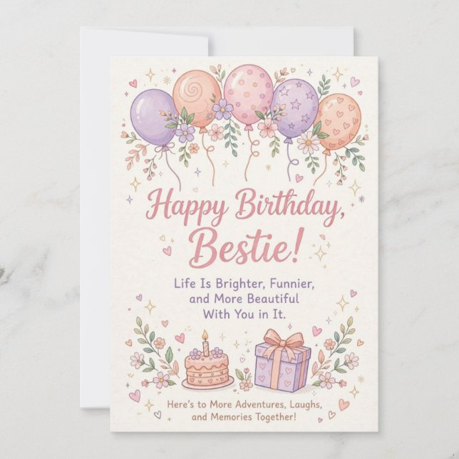 Tarjeta de cumpleaños para la mejor amiga, pastel  (Anverso)
