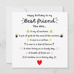 Tarjeta de cumpleaños para la mejor amiga Poema