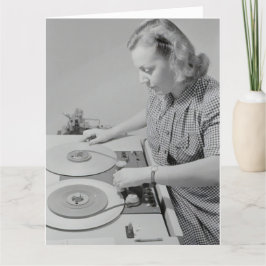 TARJETA DE CUMPLEAÑOS PARA LA MUJER DE RETRO DJ MI