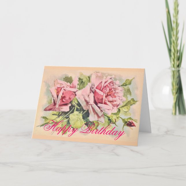 Tarjeta de cumpleaños para la pintura rosa rosa de (Anverso)