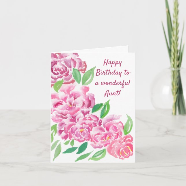 Tarjeta de cumpleaños para la tía con peonías rosa (Anverso)