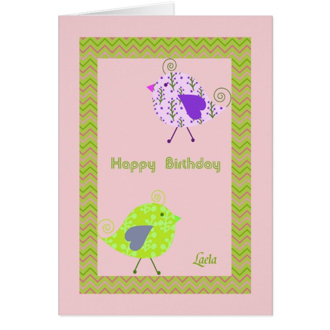 Tarjeta de cumpleaños para Laela con aves de diseñ (Frente)