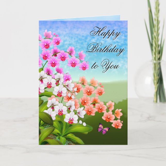 Tarjeta de cumpleaños para las flores de orquídeas (Anverso)