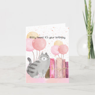 Tarjeta de cumpleaños para libros y gatos de acuar