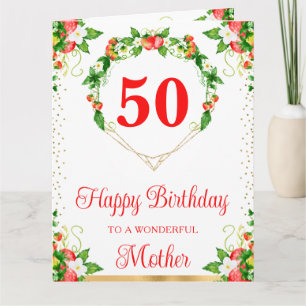Tarjeta de cumpleaños para madre con fresas y flor