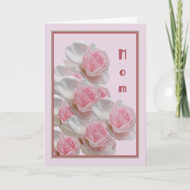 Tarjeta de cumpleaños para mamá con rosas rosadas (Anverso)