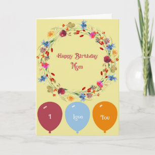Tarjeta de cumpleaños para Mamá Corona y Globos