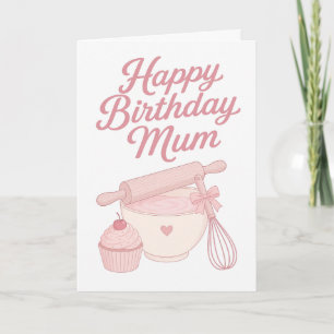 Tarjeta de cumpleaños para mamá de repostería rosa