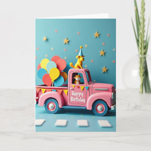 Tarjeta de cumpleaños para mascotas con camión ros