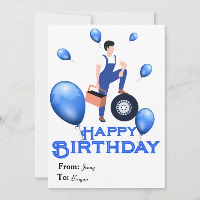 Tarjeta de cumpleaños para Mecánico  (Anverso)