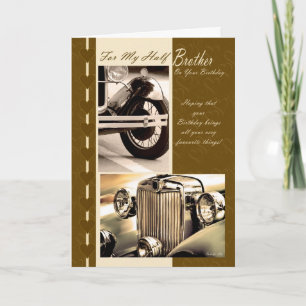 Tarjeta de cumpleaños para medio hermano, coches e