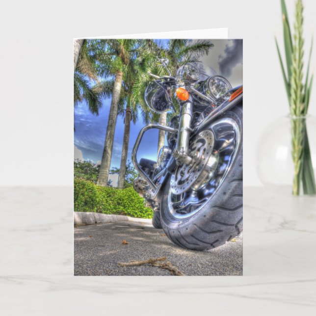 Tarjeta de cumpleaños para motocicletas tropicales (Anverso)