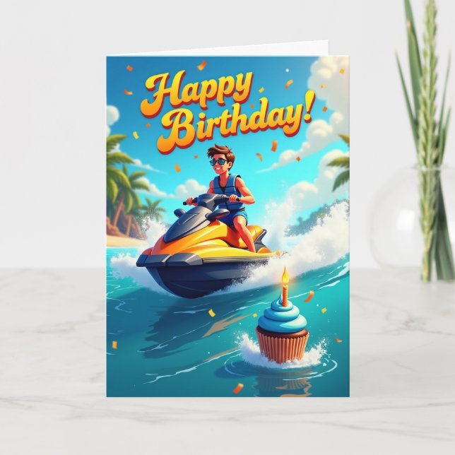 Tarjeta de cumpleaños para motociclista vibrante (Anverso)
