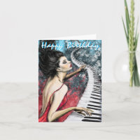 Tarjeta de cumpleaños para mujer con piano románti