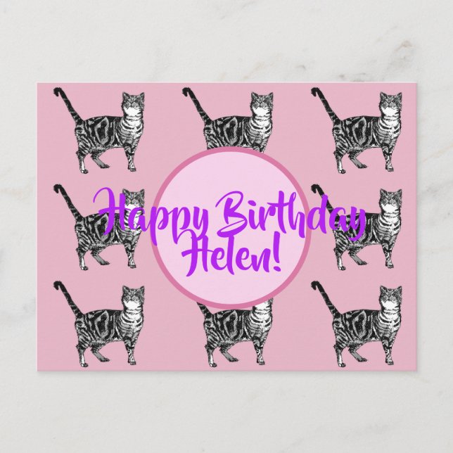 Tarjeta de cumpleaños para mujer gata atigrada (Anverso)