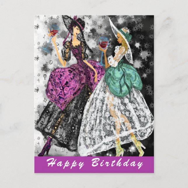 Tarjeta de cumpleaños para mujeres que beben vino  (Anverso)