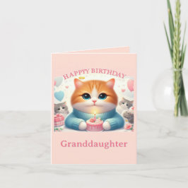Tarjeta de cumpleaños para nieta con gato lindo