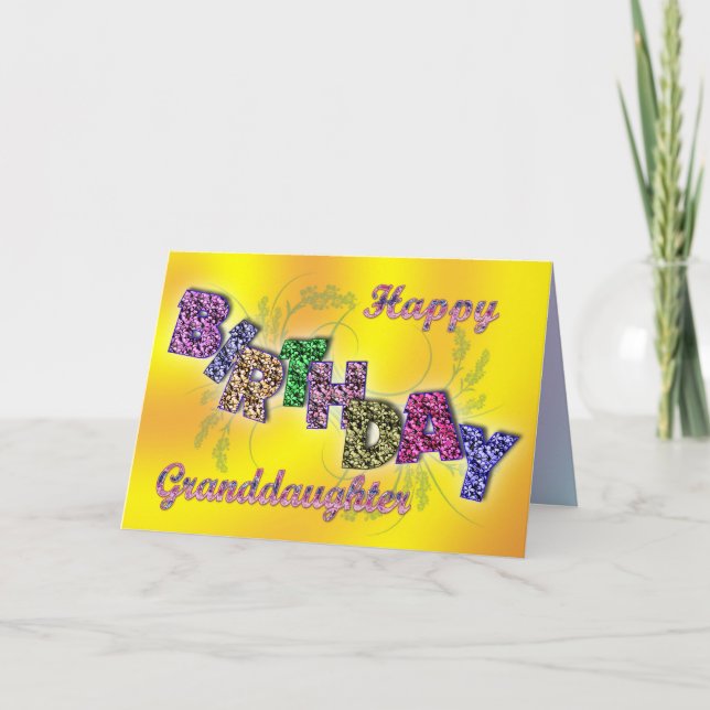 Tarjeta de cumpleaños para nieta con texto floral (Anverso)