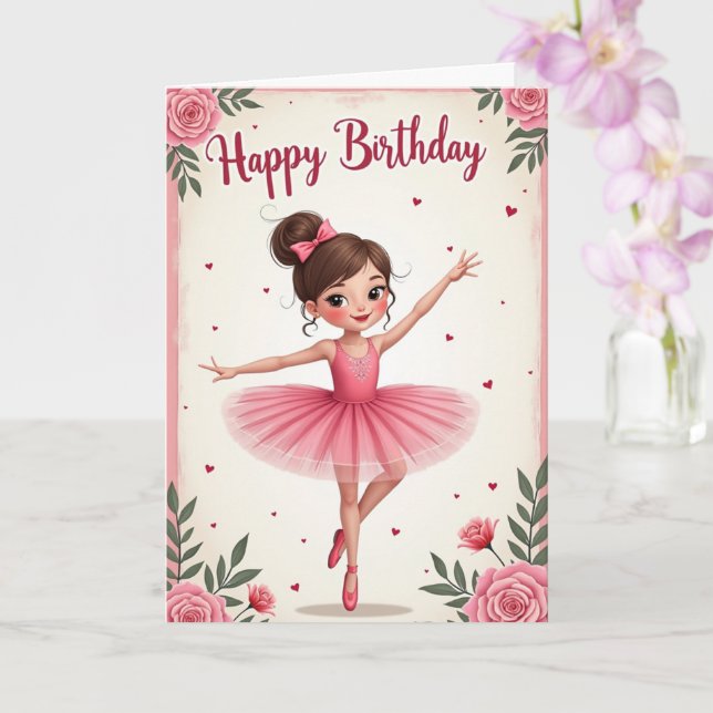 Tarjeta de cumpleaños para niñas bailarinas (Orquídea)
