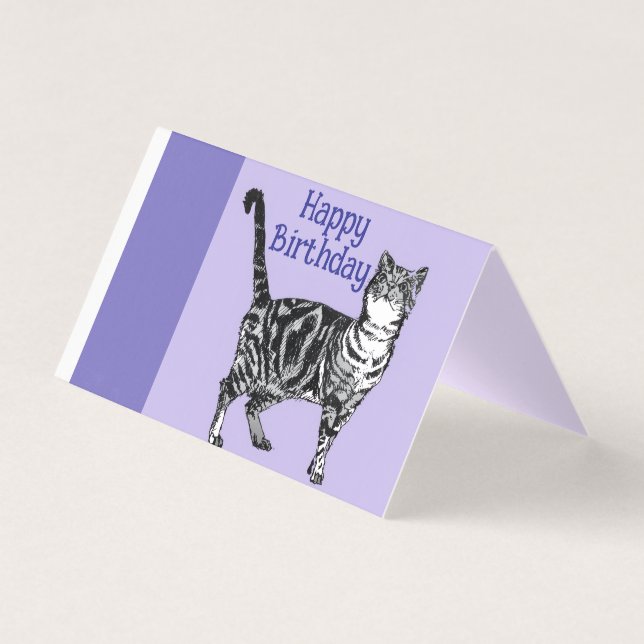Tarjeta de cumpleaños para niñas con gato atigrado (Anverso)