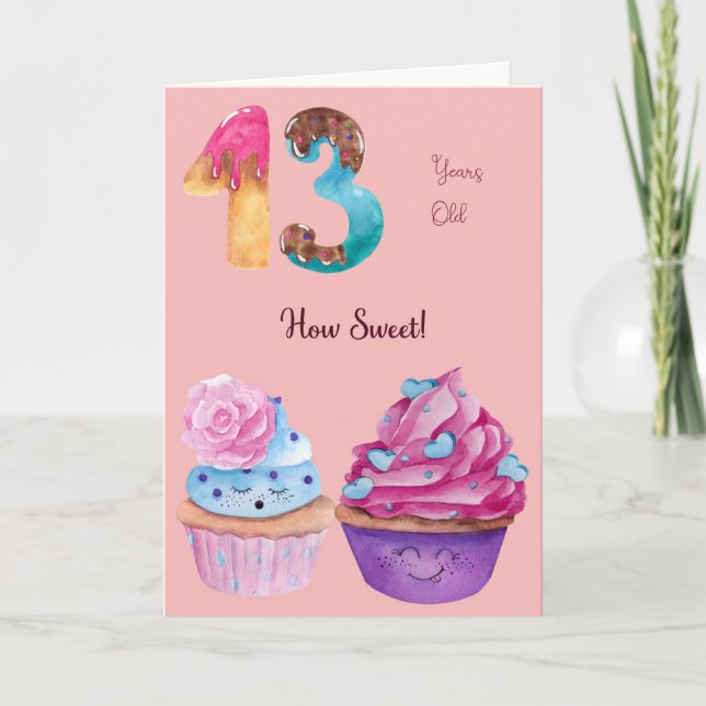 Tarjeta de cumpleaños para niñas de 13 años, paste (Anverso)