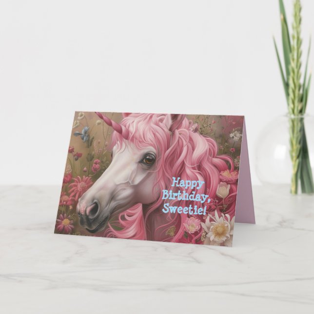 TARJETA DE CUMPLEAÑOS PARA NIÑAS DE CORRIENTE ROSA (Anverso)