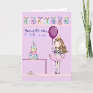 Tarjeta de cumpleaños para niñas, globos y pastele