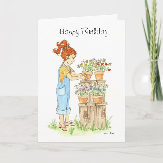 Tarjeta de cumpleaños para niñita en el jardín (Anverso)