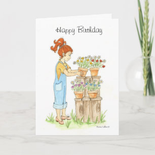 Tarjeta de cumpleaños para niñita en el jardín