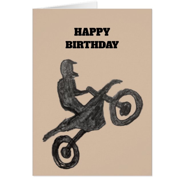 Tarjeta de cumpleaños para niño con boceto de moto (Frente)