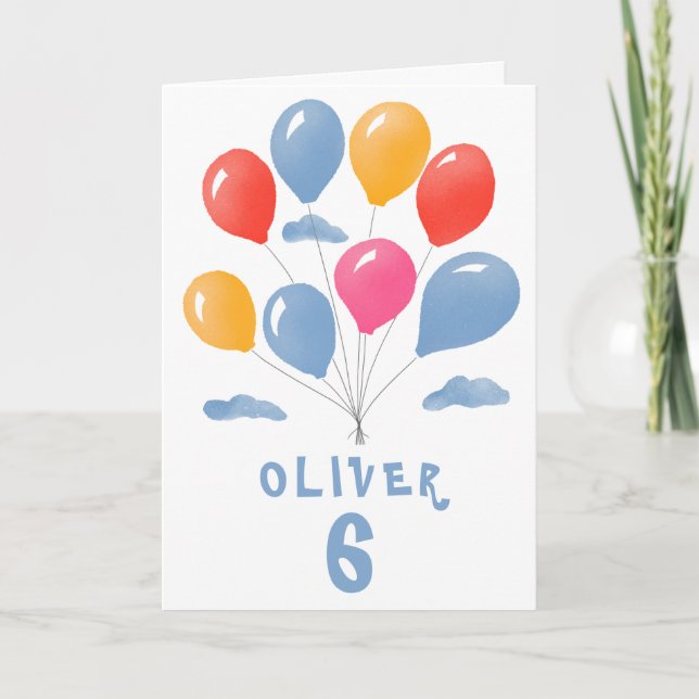 Tarjeta de cumpleaños para niño con globos azules  (Anverso)