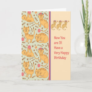 Tarjeta de cumpleaños para niño de 3 años con gato