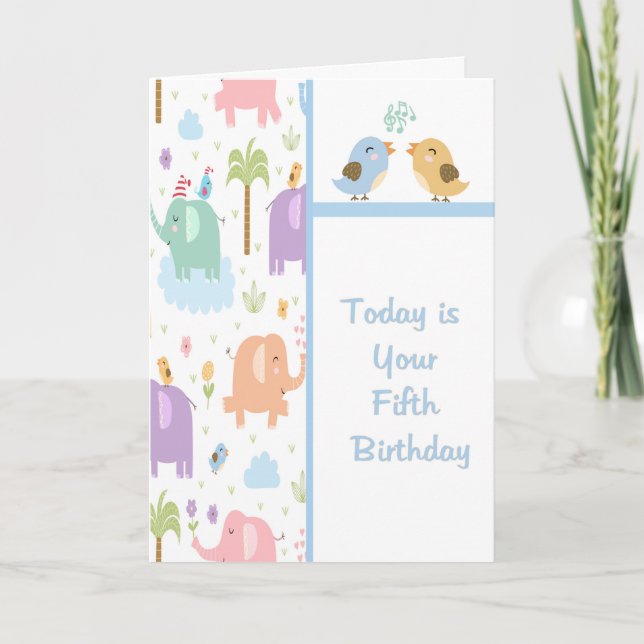 Tarjeta de cumpleaños para niño de cinco años (Anverso)